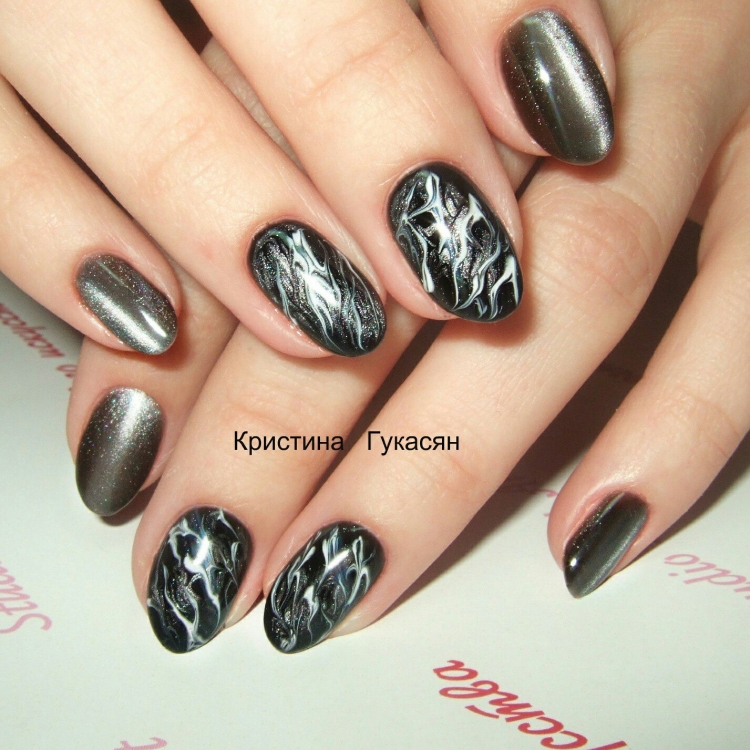 Гель-лак маникюр мокрый асфальт с каплями