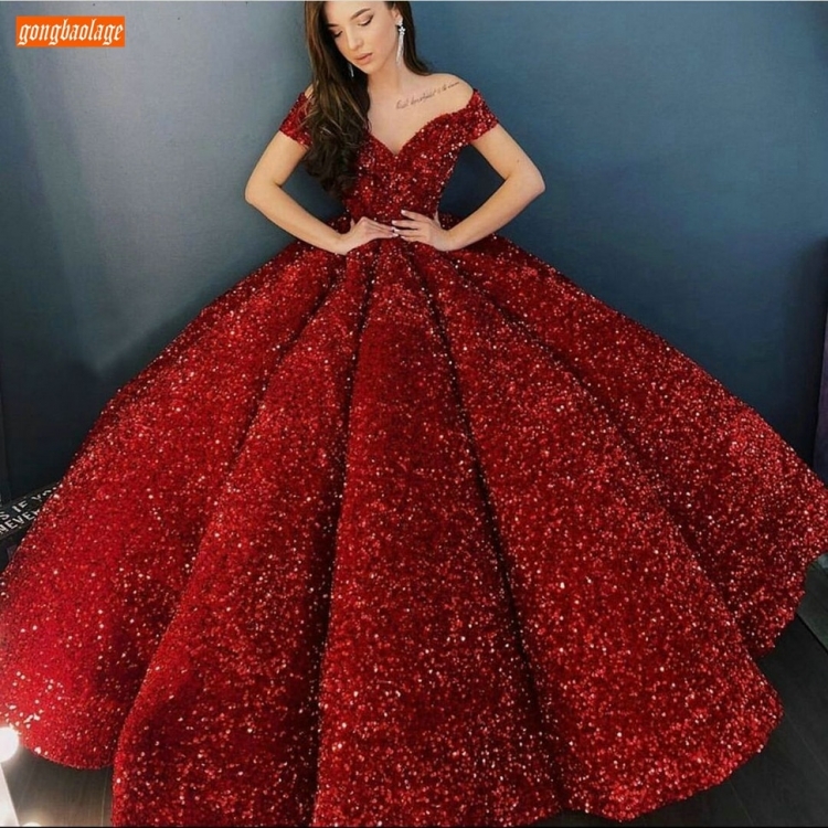 Блестящие платья пышные красное