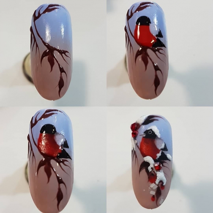 Красный маникюр с рисунком
