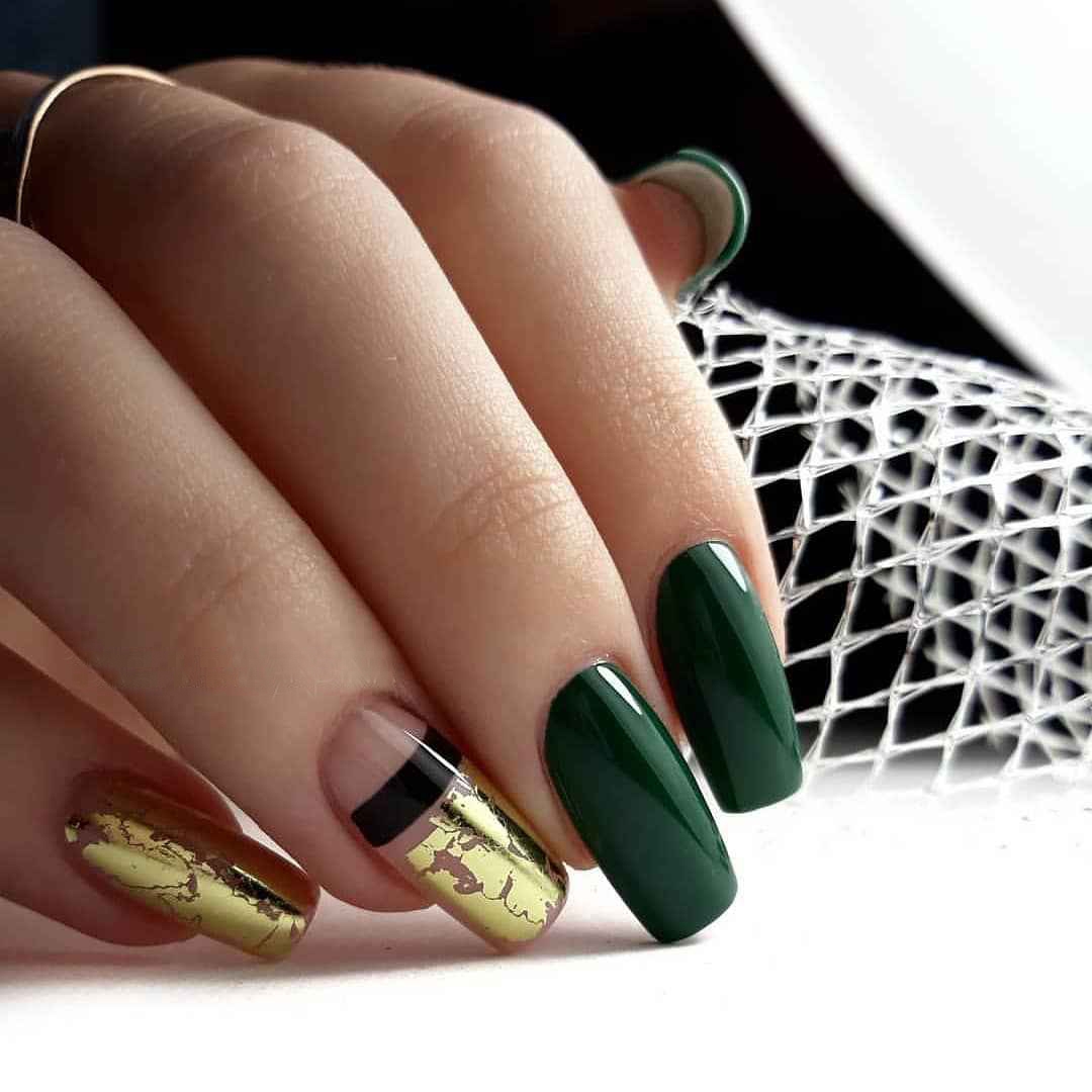 Ногти зеленый золотой