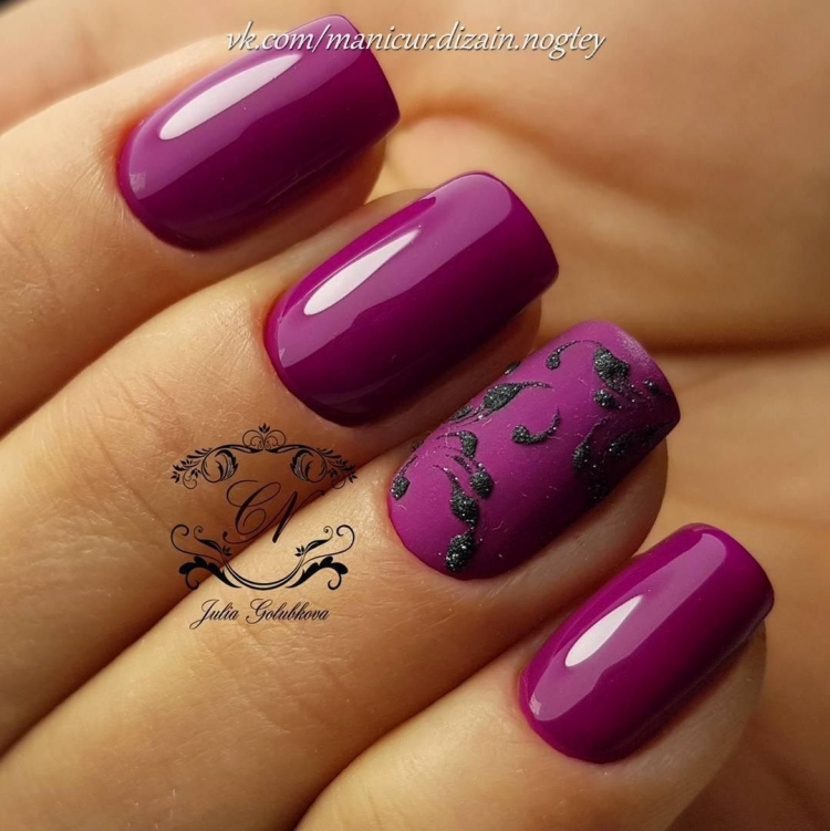 Маникюр на короткие ногти фуксия