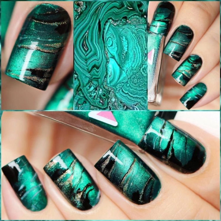 Маникюр мрамор малахит