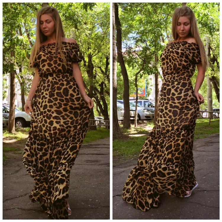 Длинное леопардовое платье